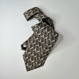 Pierre Cardin Mens Woven Patterned‎ Silk Tie Brown Beige Vintage Necktie
